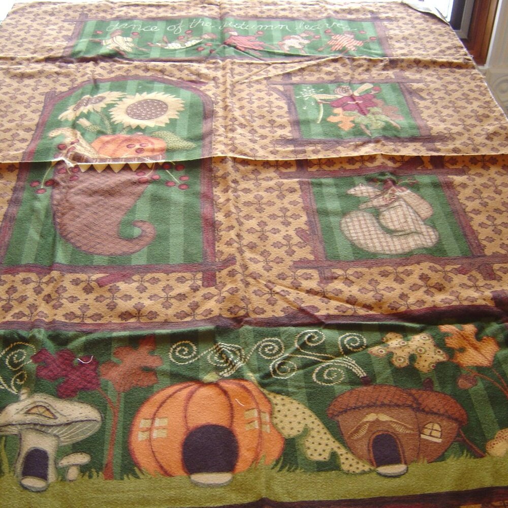 Flannel fabric panel--Dance of the Autumn Leaves--3/4 yard panel.